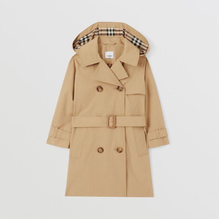 Burberry Burberry Childrens Detachable Hood Pleated Cotton Trench Coat, Size: 10y