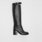 Burberry Burberry Monogram Motif Leather Knee-high Boots, Size: 41, Black