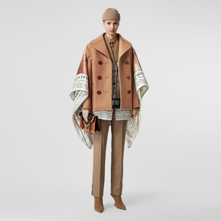 Burberry Burberry Mariner Print Blanket Detail Technical Wool Pea Coat, Size: 02, Brown
