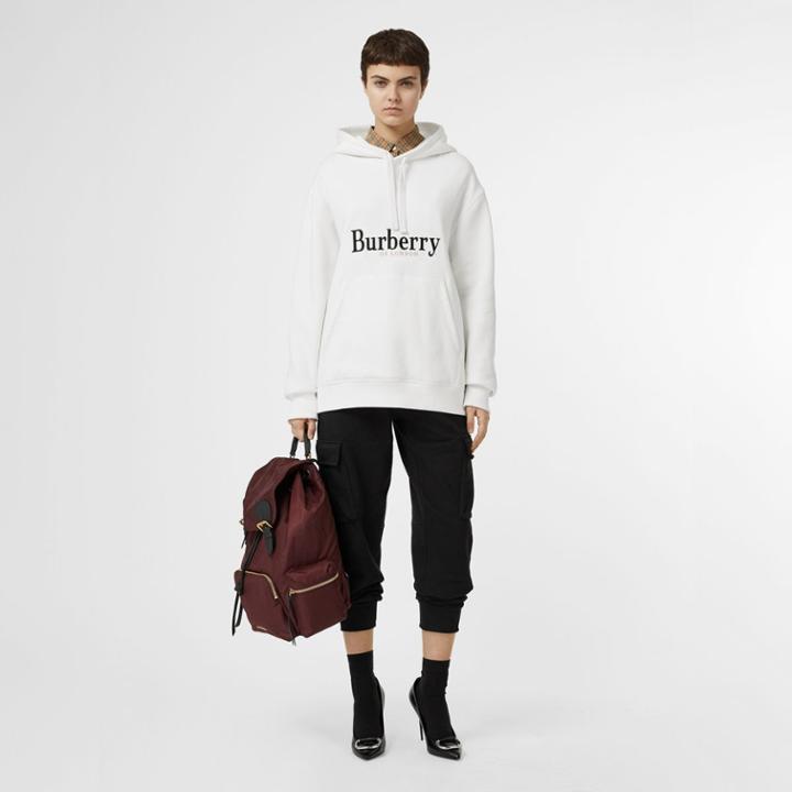 Burberry Burberry Embroidered Logo Jersey Hoodie, Size: Xs, White