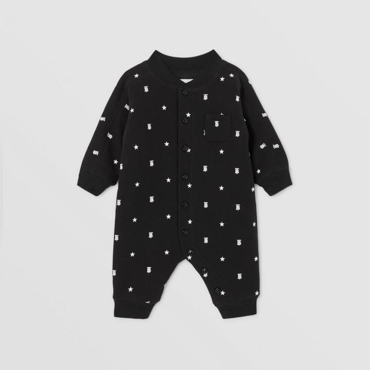 Burberry Burberry Childrens Star And Monogram Motif Cotton Jumpsuit, Size: 3m, Black