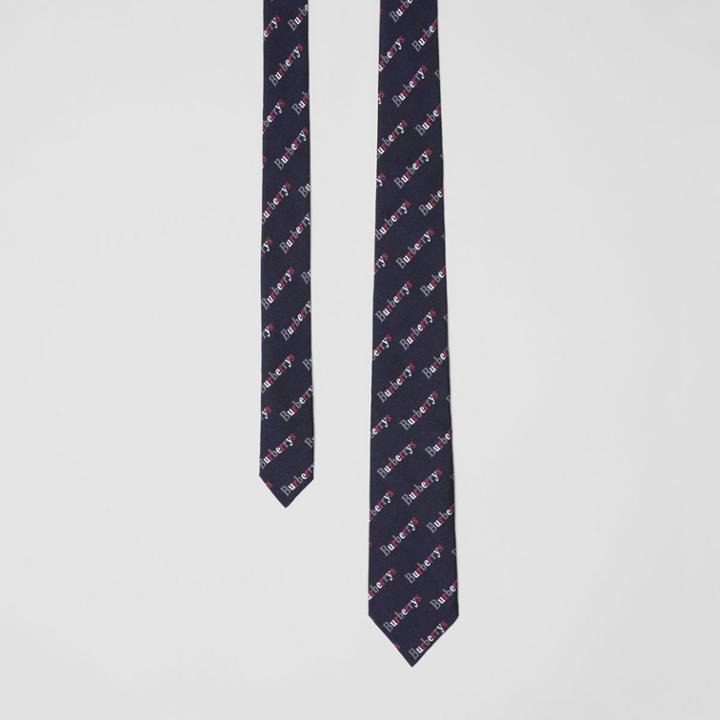 Burberry Burberry Slim Cut Archive Logo Print Silk Tie, Blue