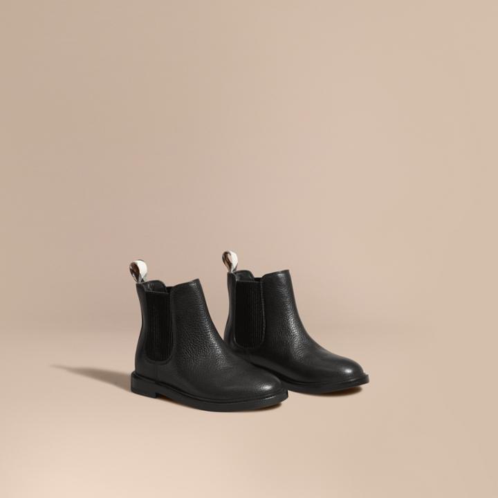 Burberry Burberry Grainy Leather Chelsea Boots, Size: 27, Black