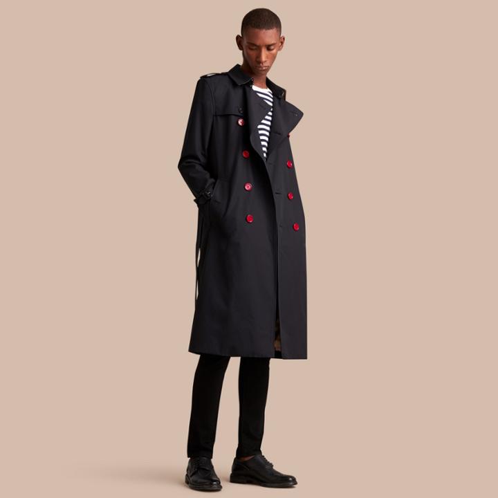 Burberry Burberry Resin Button Cotton Gabardine Trench Coat, Size: 36, Blue