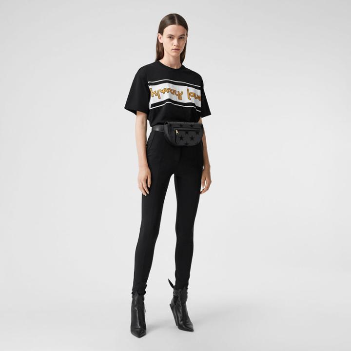 Burberry Burberry Slogan Print Cotton Oversized T-shirt, Size: Xs, Black