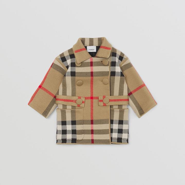 Burberry Burberry Childrens Check Merino Wool Blend Jacquard Coat, Size: 12m