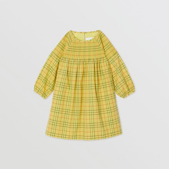 Burberry Burberry Childrens Smocked Check Cotton Dress, Size: 10y, Yellow