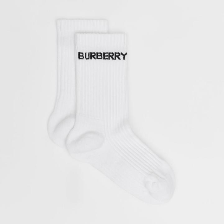 Burberry Burberry Logo Intarsia Technical Stretch Cotton Socks, White