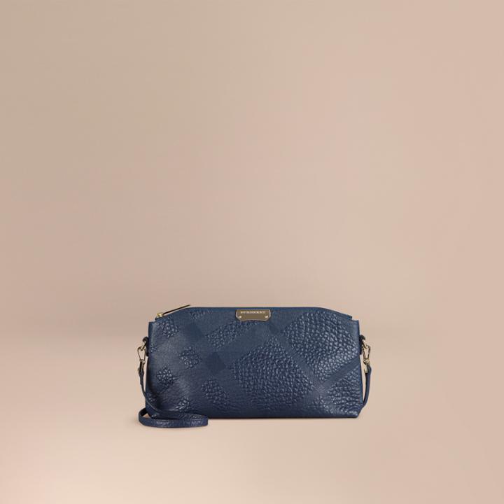 Burberry Burberry Small Embossed Check Leather Clutch Bag, Blue
