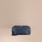 Burberry Burberry Small Embossed Check Leather Clutch Bag, Blue