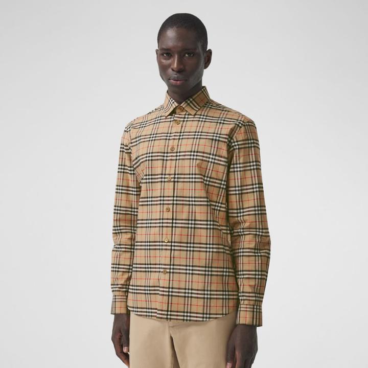 Burberry Burberry Small Scale Check Stretch Cotton Shirt, Size: Xxxl, Beige