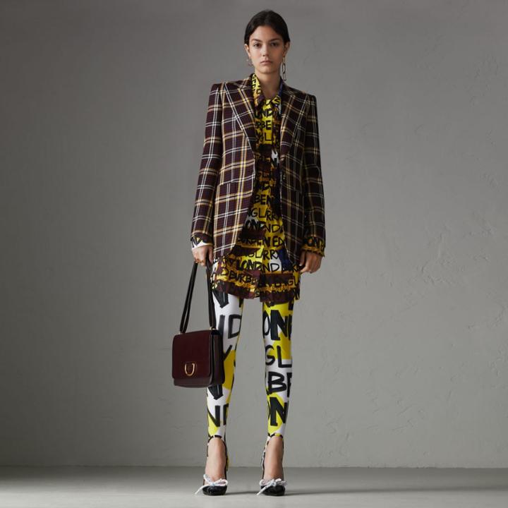 Burberry Burberry Check Wool Twill Peak Lapel Blazer, Size: 04