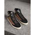Burberry Burberry House Check And Leather High-top Trainers, Size: 39.5, Black