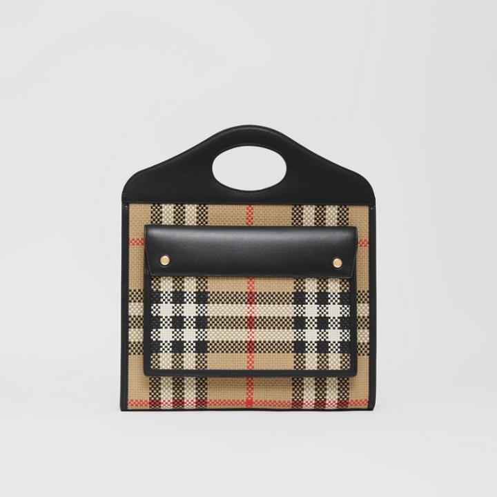 Burberry Burberry Medium Latticed Leather Pocket Bag, Beige