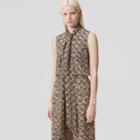 Burberry Burberry Sleeveless Monogram Print Silk Pussy-bow Blouse, Size: 0