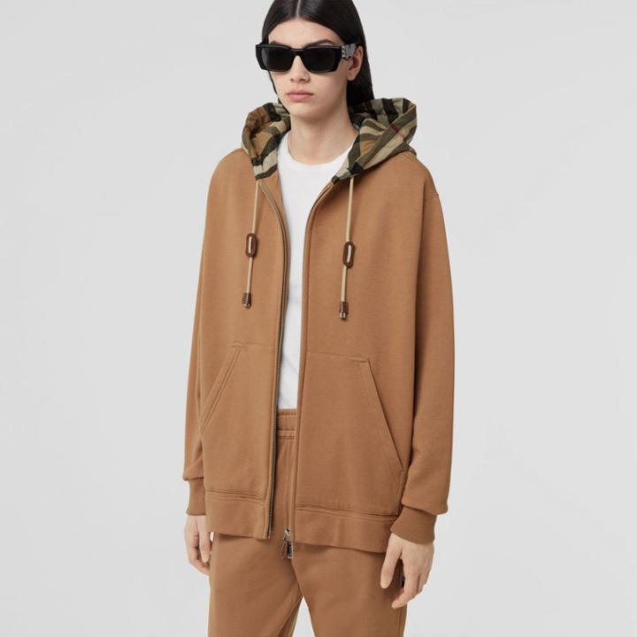 Burberry Burberry Check Hood Cotton Oversized Hooded Top, Size: Xs