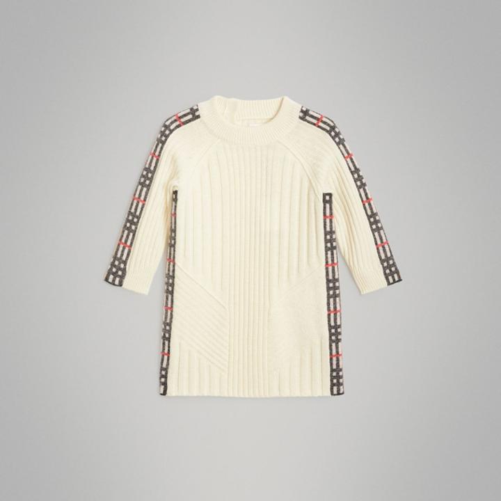 Burberry Burberry Childrens Check Detail Wool Cashmere Dress, Size: 2y, White