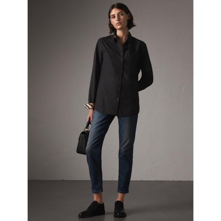 Burberry Burberry Check Detail Stretch-cotton Shirt, Black
