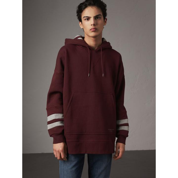 Burberry Burberry Bold Stripe Detail Oversize Hooded Sweatshirt, Red