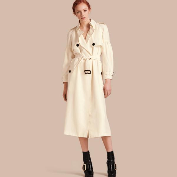 Burberry Oversize Silk Trench Coat With Puff Sleeves