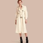 Burberry Oversize Silk Trench Coat With Puff Sleeves