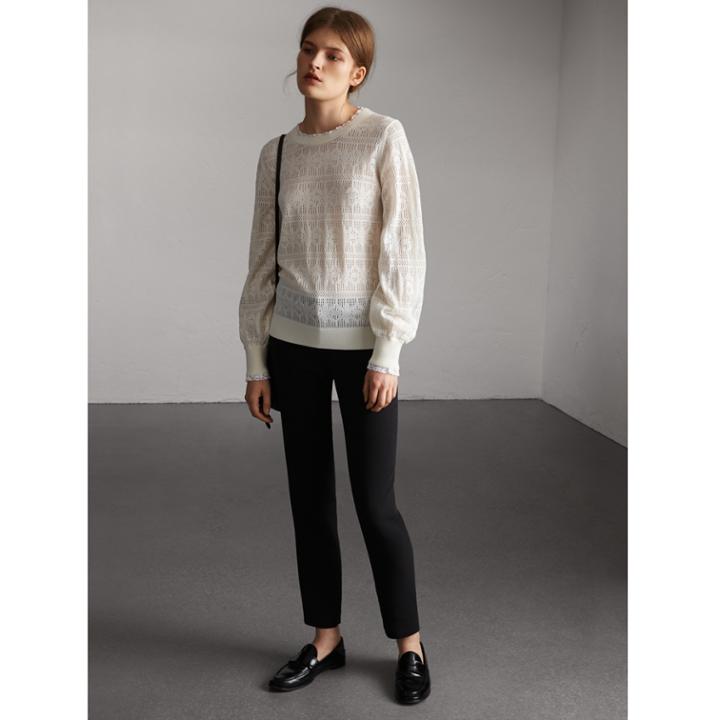 Burberry Burberry Lace Trim Knitted Wool Cashmere Sweater, Size: Xl, White