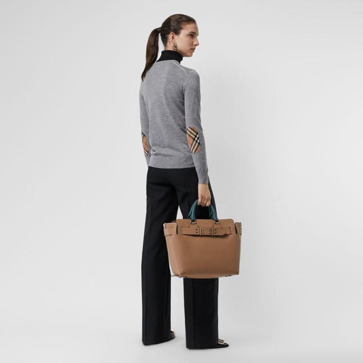 Burberry Burberry Vintage Check Detail Merino Wool Sweater, Grey