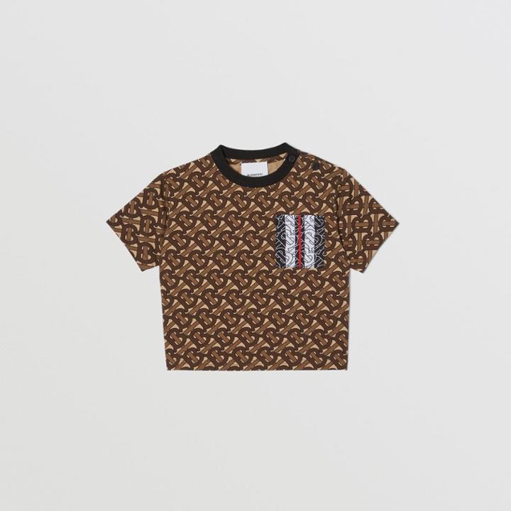 Burberry Burberry Childrens Monogram Stripe Print Cotton T-shirt, Size: 18m, Brown