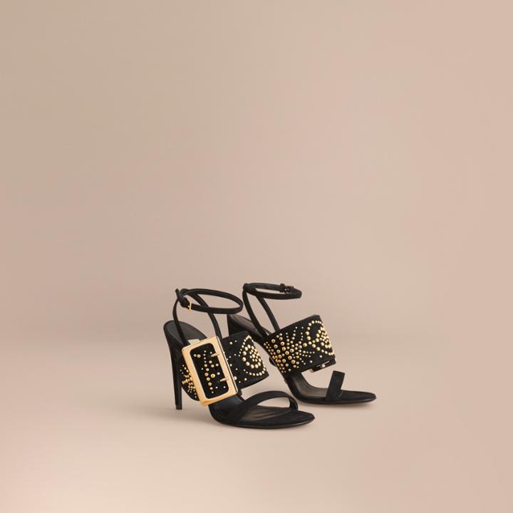 Burberry Burberry Riveted Suede Sandals With Buckle Detail, Size: 37, Black