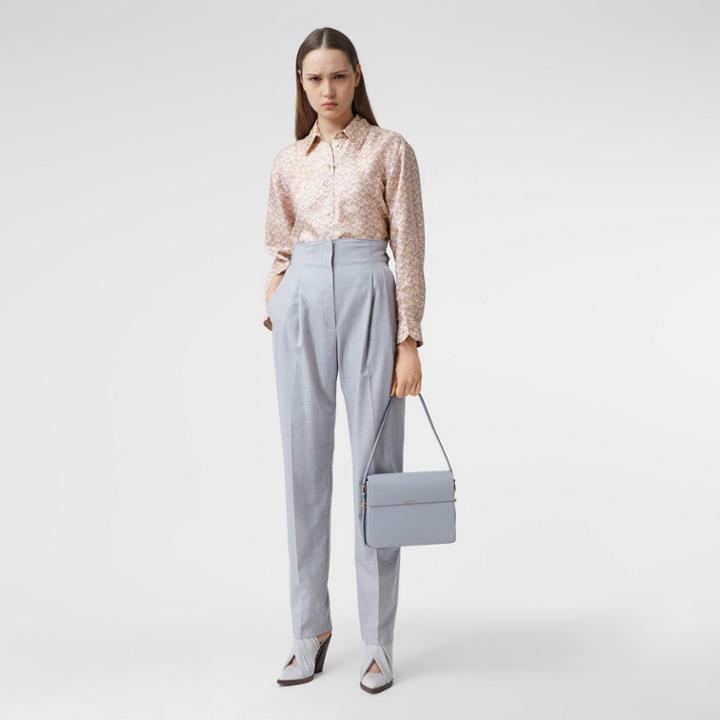 Burberry Burberry Monogram Print Silk Twill Shirt, Size: 06, Pink