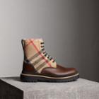 Burberry Burberry Shearling-lined Leather And Check Boots, Size: 39.5, Beige