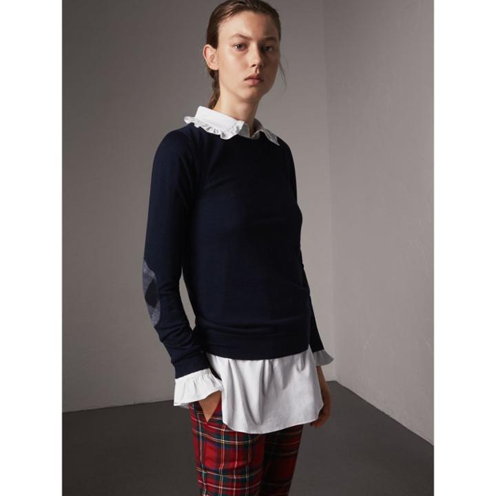 Burberry Burberry Check Detail Merino Wool Sweater, Size: Xs