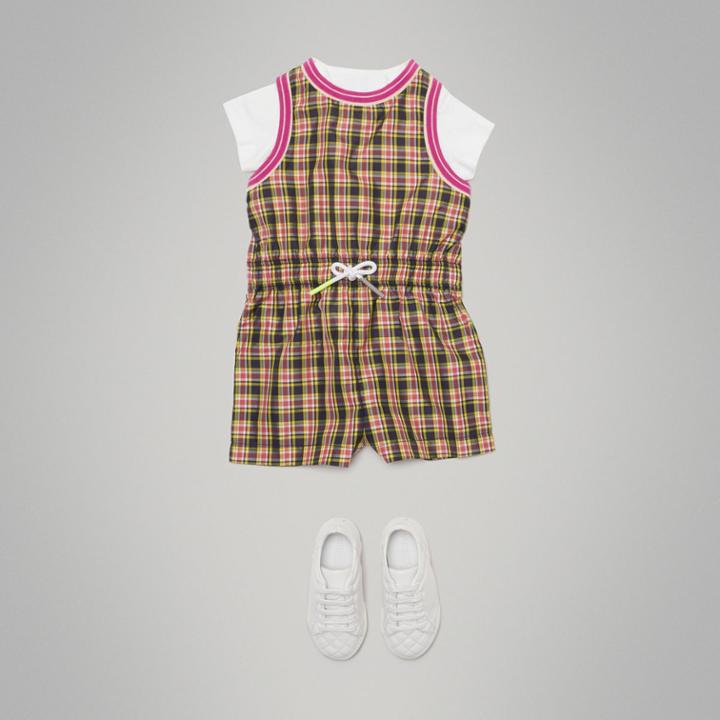 Burberry Burberry Striped Trim Check Playsuit, Size: 18m, Pink