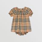 Burberry Burberry Childrens Ruched Vintage Check Cotton Dress With Bloomers, Size: 6m, Beige