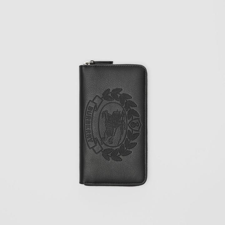 Burberry Burberry Embossed Crest Leather Ziparound Wallet, Black