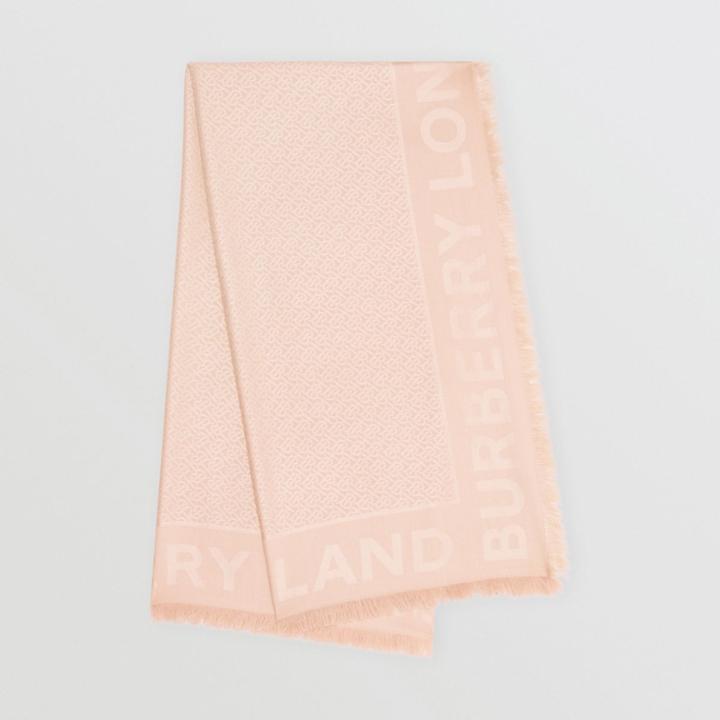 Burberry Burberry Monogram Silk Wool Jacquard Large Square Scarf, Pink