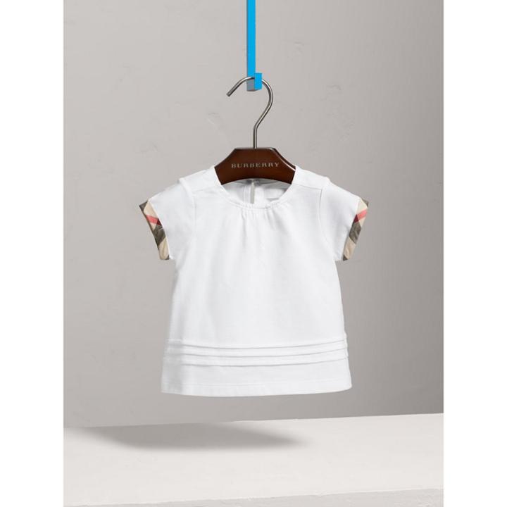 Burberry Burberry Pleat And Check Detail Cotton T-shirt, Size: 2y, White