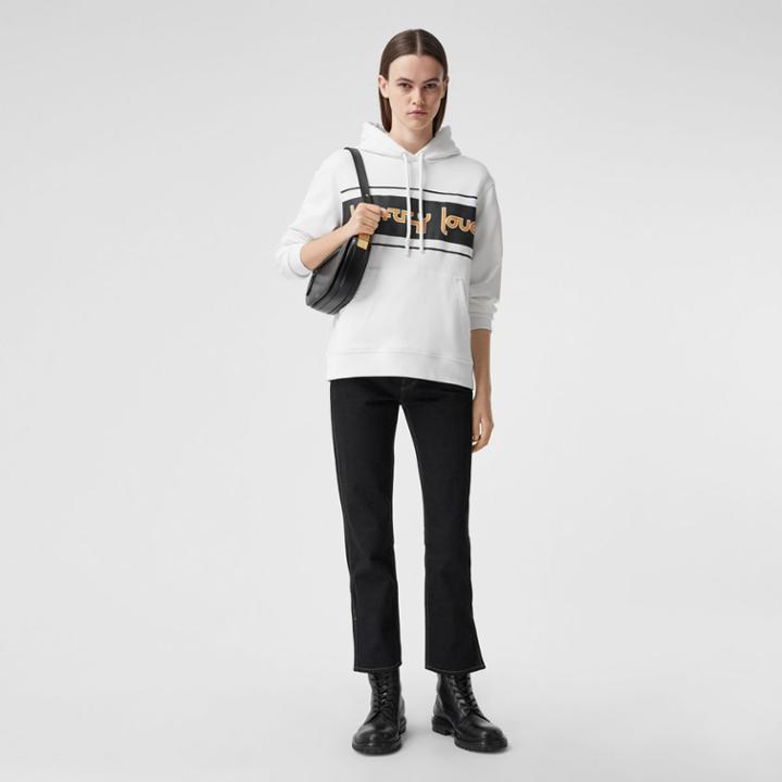 Burberry Burberry Slogan Print Cotton Oversized Hoodie, White