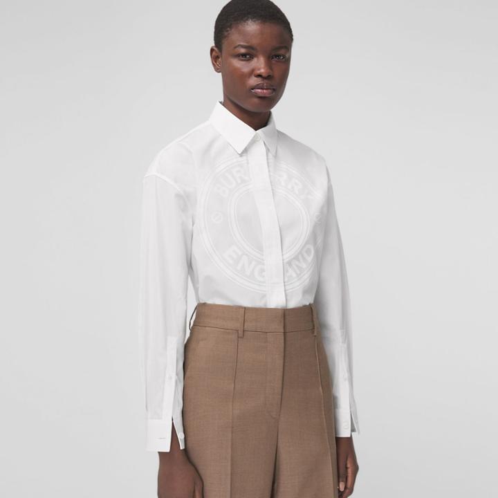 Burberry Burberry Logo Graphic Cotton Oxford Oversized Shirt, Size: 08