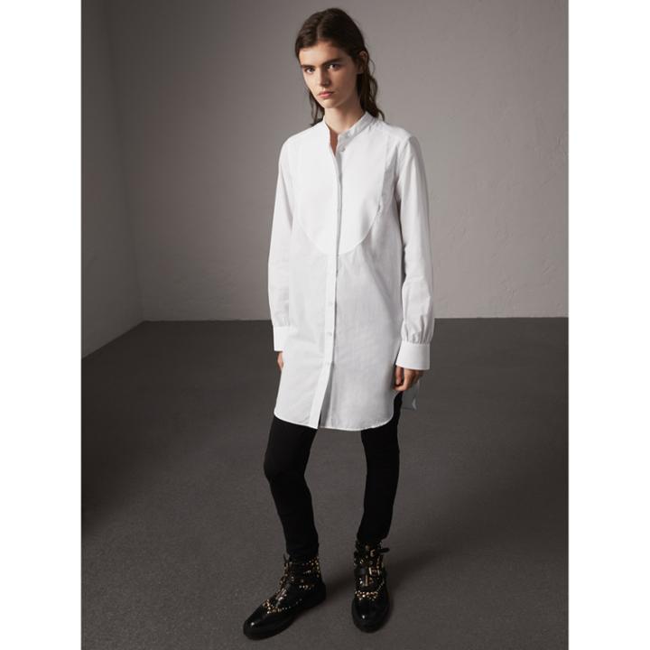 Burberry Burberry Bib Detail Cotton Longline Tunic Shirt, Size: 04, White