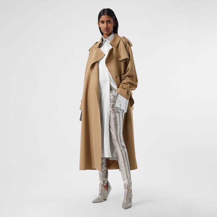 Burberry Burberry Basque Detail Technical Wool Gabardine Trench Coat, Size: 02, Beige
