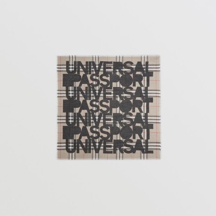 Burberry Burberry Slogan Print Check Wool Silk Large Square Scarf