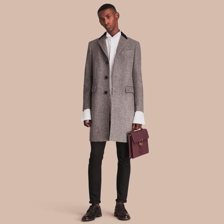 Burberry Burberry Velvet Collar Wool Tweed Topcoat, Size: 38, Black