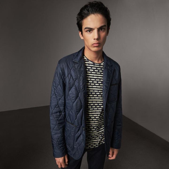Burberry Burberry Lambskin Trim Quilted Blazer, Size: Xxl, Blue
