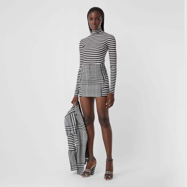 Burberry Burberry Striped Stretch Jersey Turtleneck Top, Black
