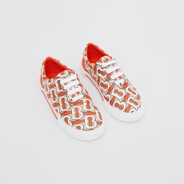 Burberry Burberry Childrens Monogram Print Cotton Gabardine Sneakers, Size: 28, Red
