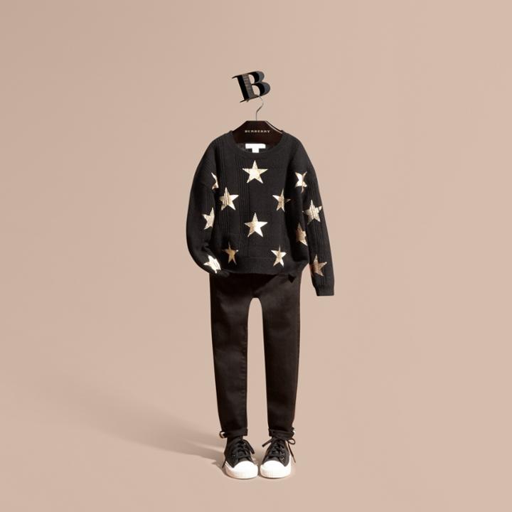 Burberry Burberry Star Print Textured Check Cashmere Sweater, Size: 10y, Black