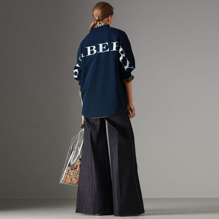 Burberry Burberry Logo Print Cotton Oversized Top, Size: Xxl, Blue