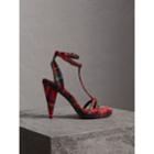 Burberry Burberry Tartan Wool Cone-heel Sandals, Size: 41, Red