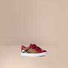 Burberry Burberry House Check And Leather Trainers, Size: 31, Red